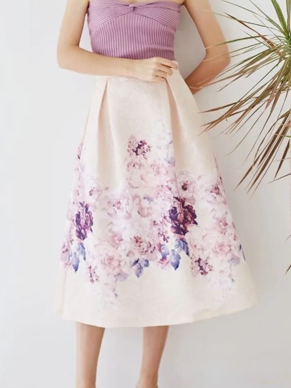 Chicwish Plus Lavender Pink Peony Print Floral Embossed A-line Midi Skirt XXL